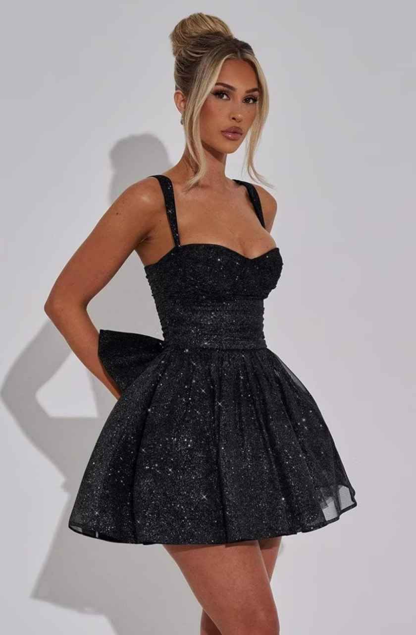 Glitter Sweetheart Neckline Party Dress for Homecoming - Corset A-Line Bow-Back Corset Mini Dress