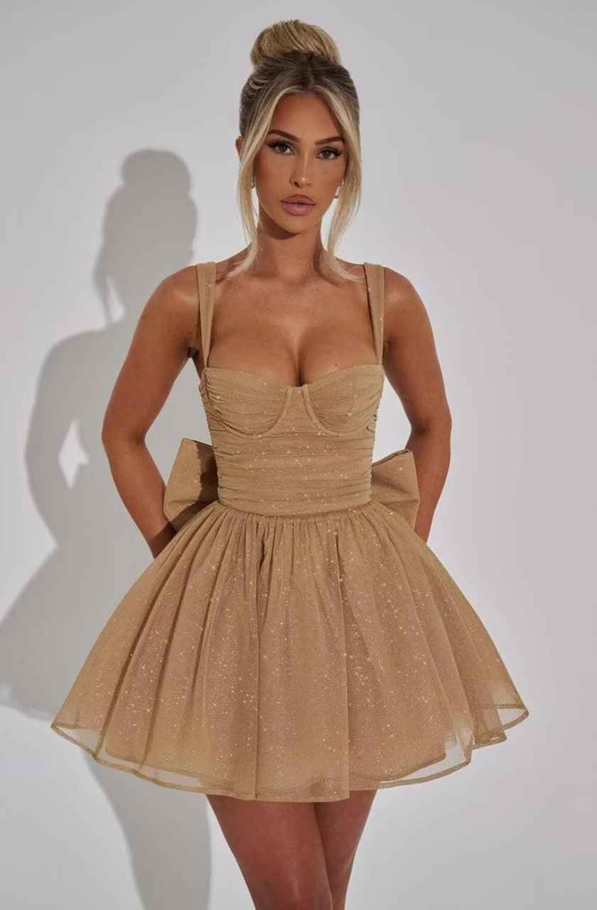 Glitter Sweetheart Neckline Party Dress for Homecoming - Corset A-Line Bow-Back Corset Mini Dress