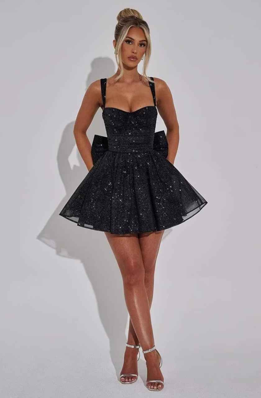 Glitter Sweetheart Neckline Party Dress for Homecoming - Corset A-Line Bow-Back Corset Mini Dress