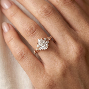 Gold Pear Cut Floral Cluster Engagement Ring