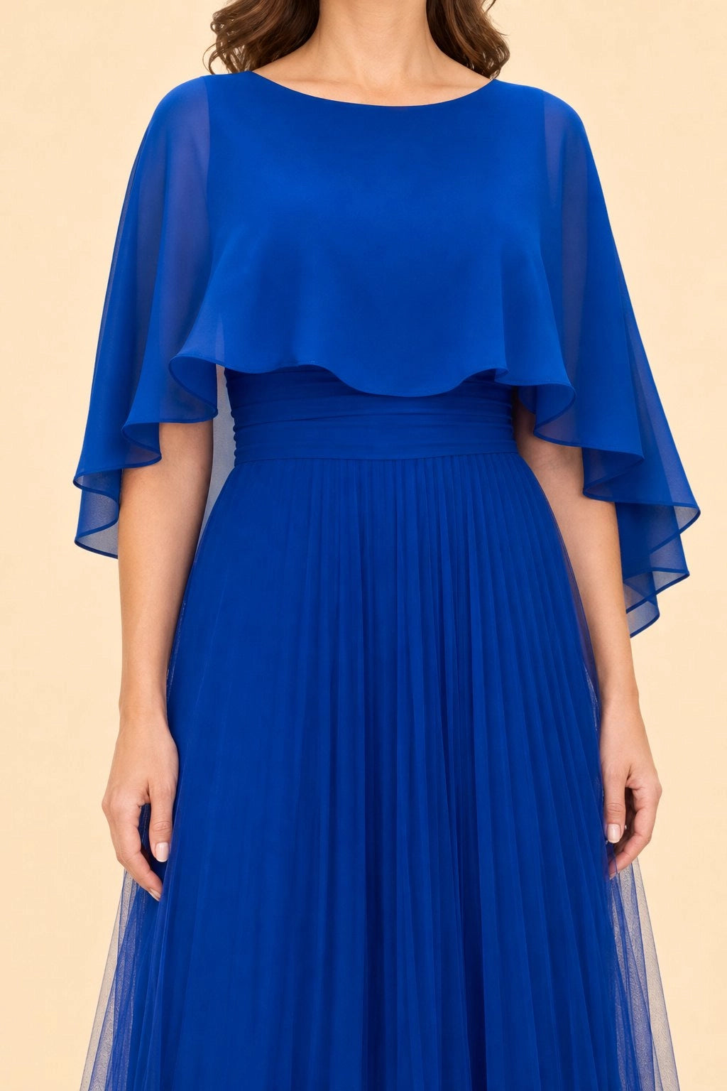 Royal Blue A‑Line Cape Sleeve Zipper Back Long Mother of the Bride Dress