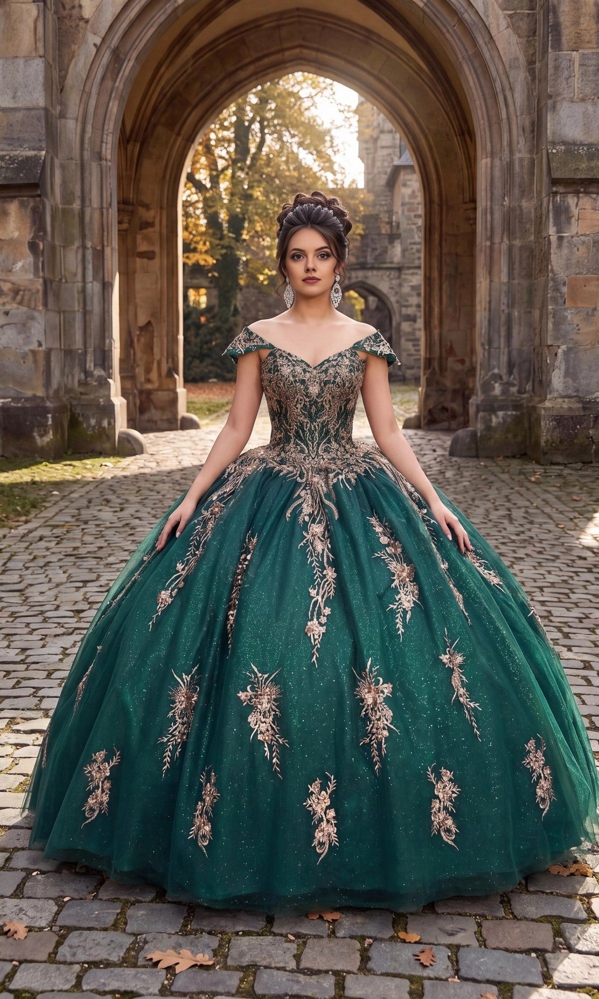 Embroidered Ballgown Off‑Shoulder Short Sleeve Corset‑Back Floor‑Length Quinceanera Dress