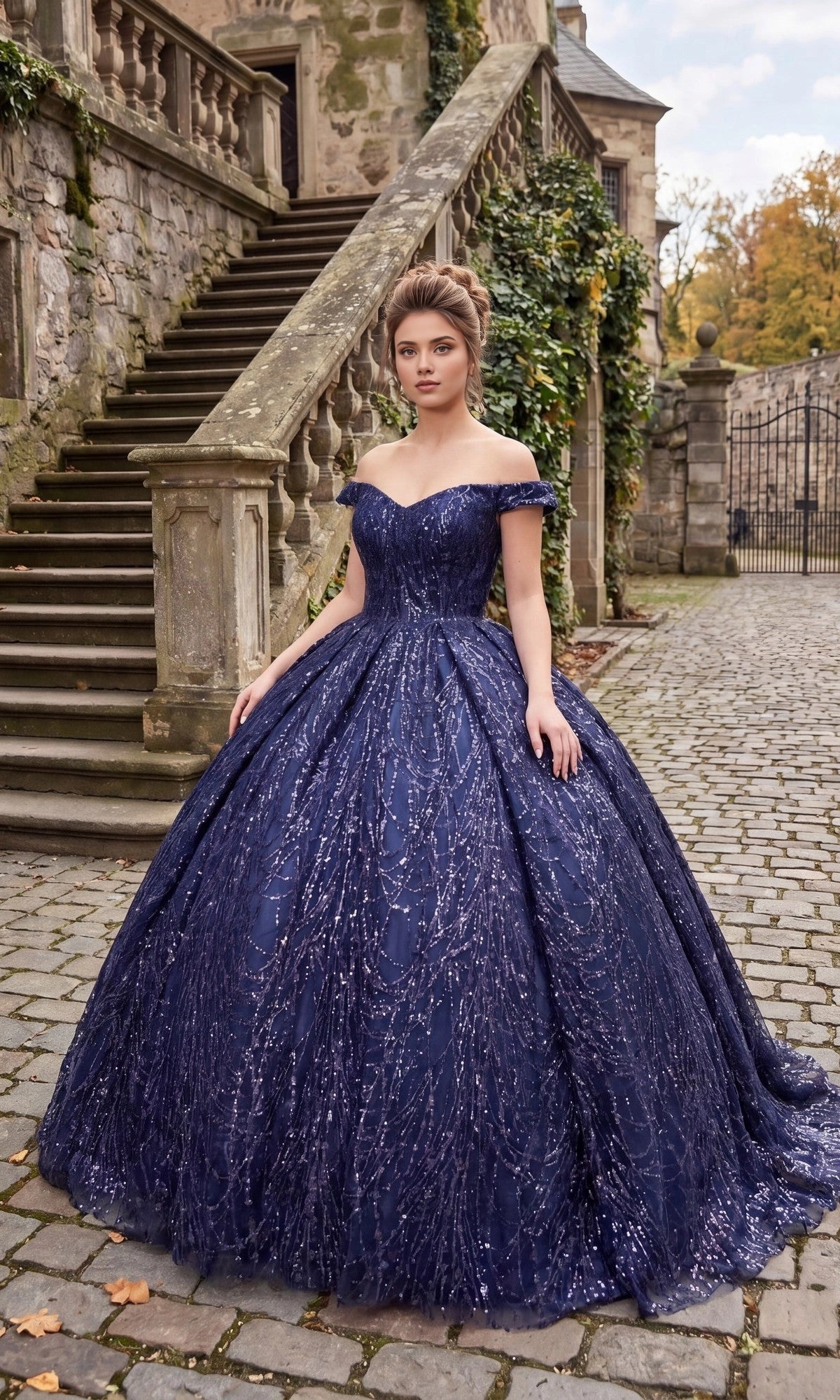 Luxury Ball Gown Off‑The‑Shoulder Short Sleeve Open Back Floor Length Quinceañera Dress