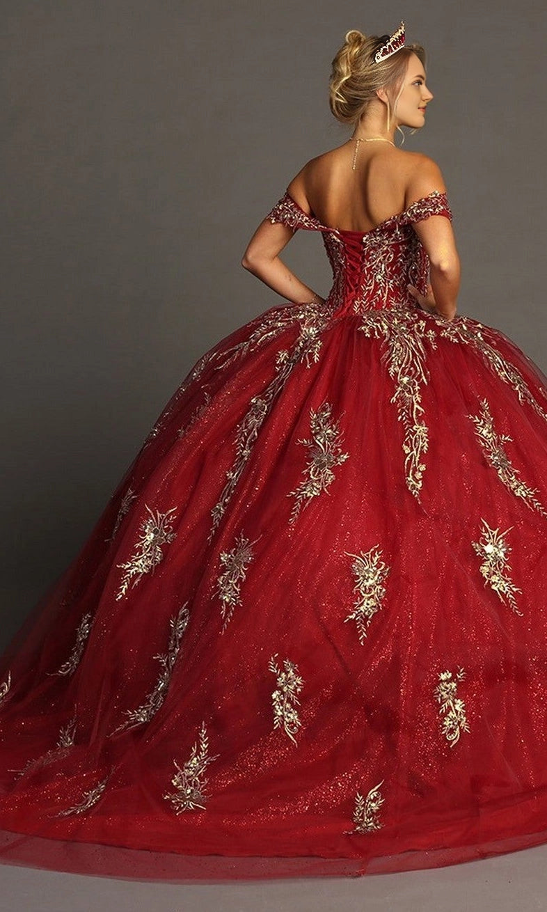 Embroidered Ballgown Off‑Shoulder Short Sleeve Corset‑Back Floor‑Length Quinceanera Dress