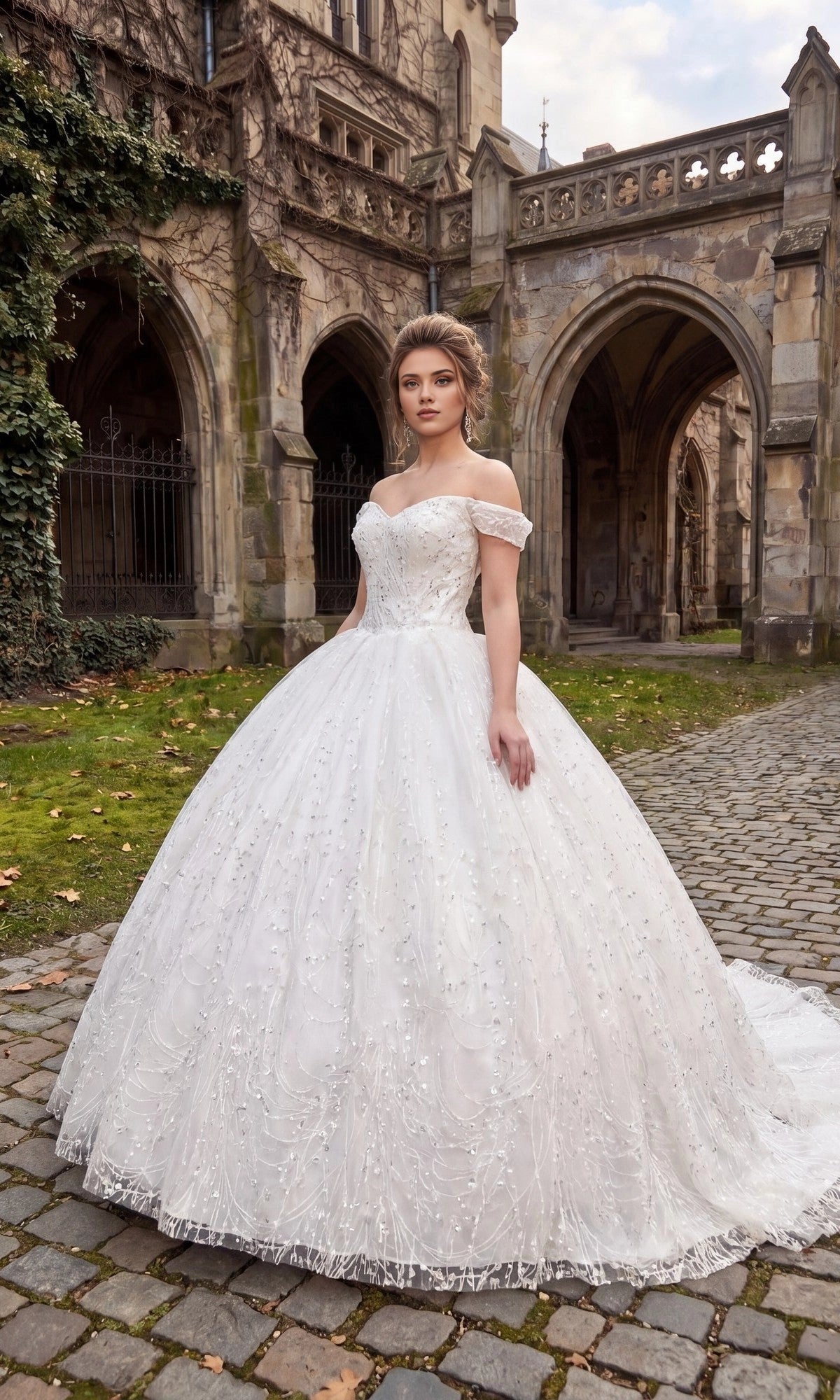 Luxury Ball Gown Off‑The‑Shoulder Short Sleeve Open Back Floor Length Quinceañera Dress
