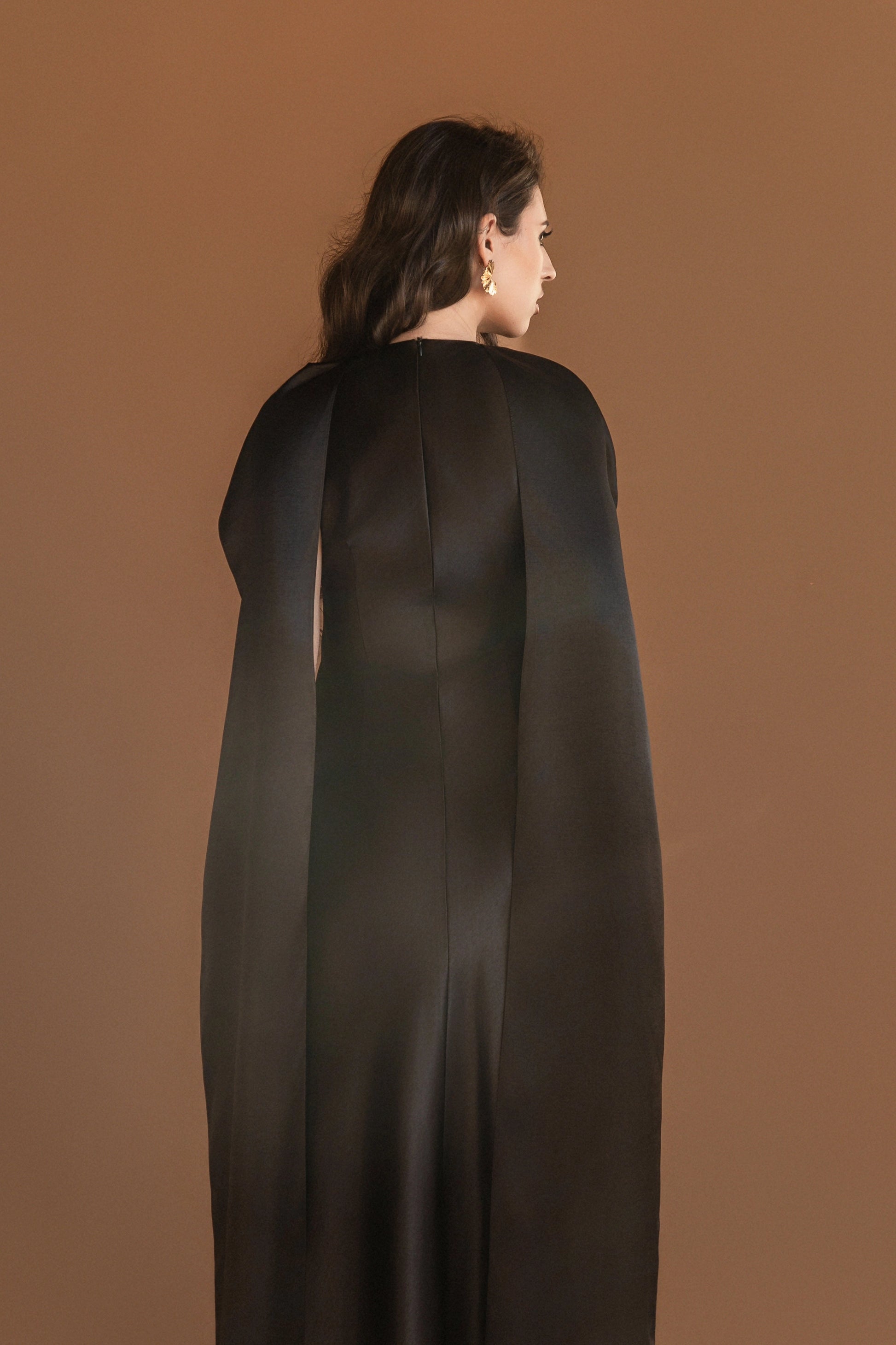 Minimal Sheath High Neck Sleeveless Cape Open Back Floor Length Wedding Gown
