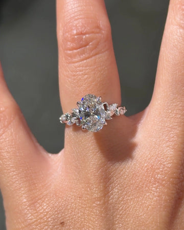 Silver Tone Double Oval Cluster Ring with Botanical Details