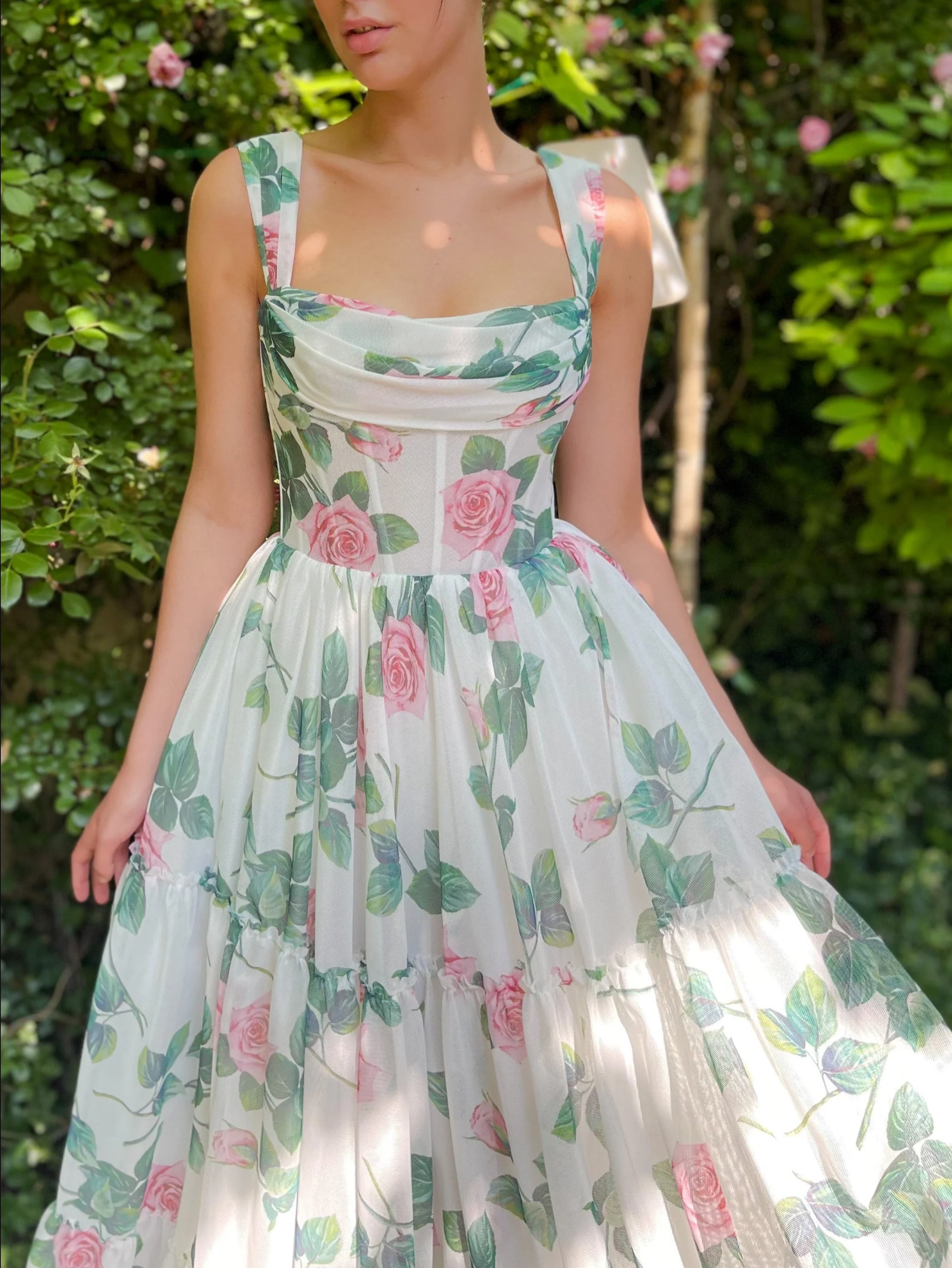Charming A-Line Square Neck Floral Sleeveless Floor-Length Prom Dress with Applique