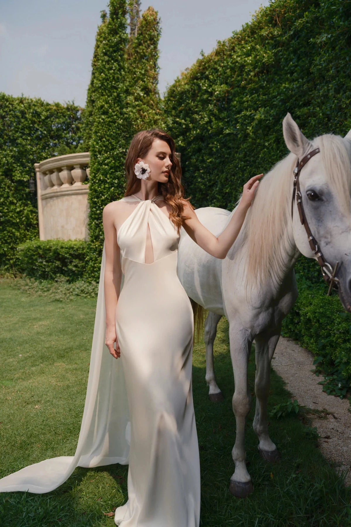 Luxury Mermaid Halter Sleeveless V‑Open Deep‑V‑Back Train Wedding Dress