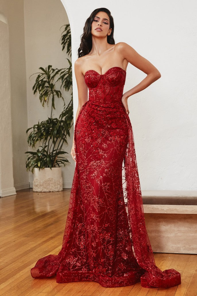 Vestido de fiesta para invitada de boda - Vestido de noche formal y para prom con lentejuelas, sin tirantes, estilo sirena, con corsé y abertura alta