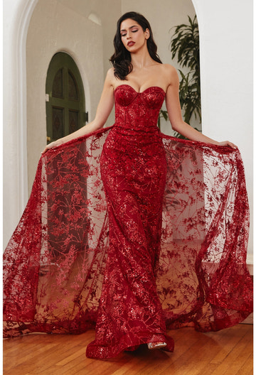 Vestido de fiesta para invitada de boda - Vestido de noche formal y para prom con lentejuelas, sin tirantes, estilo sirena, con corsé y abertura alta