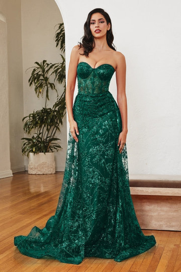 Vestido de fiesta para invitada de boda - Vestido de noche formal y para prom con lentejuelas, sin tirantes, estilo sirena, con corsé y abertura alta