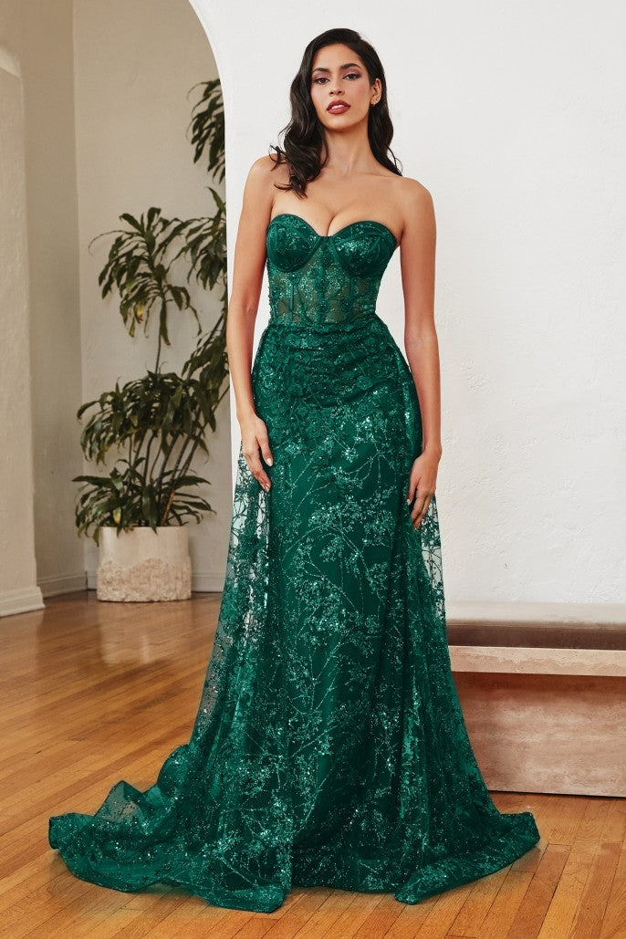 Wedding Guest Dress Sequin Strapless Mermaid Gown - Corset Bodice High Slit Formal Evening & Prom Dress