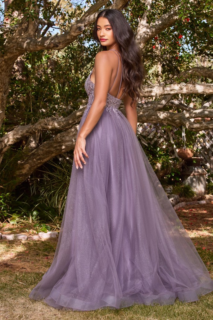 Vestido de invitada de boda corte A con tul brillante - Vestido de fiesta y noche formal con escote en V y tirantes finos adornados con abalorios