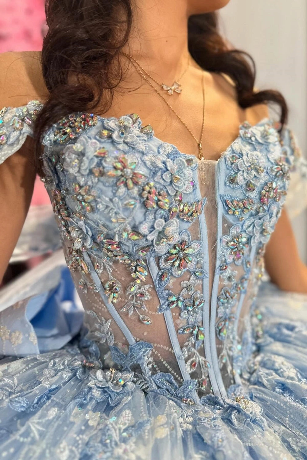 Light Blue Ball Gown Strapless Sweetheart Corset Back Big Bow Long Train Quinceanera Dress