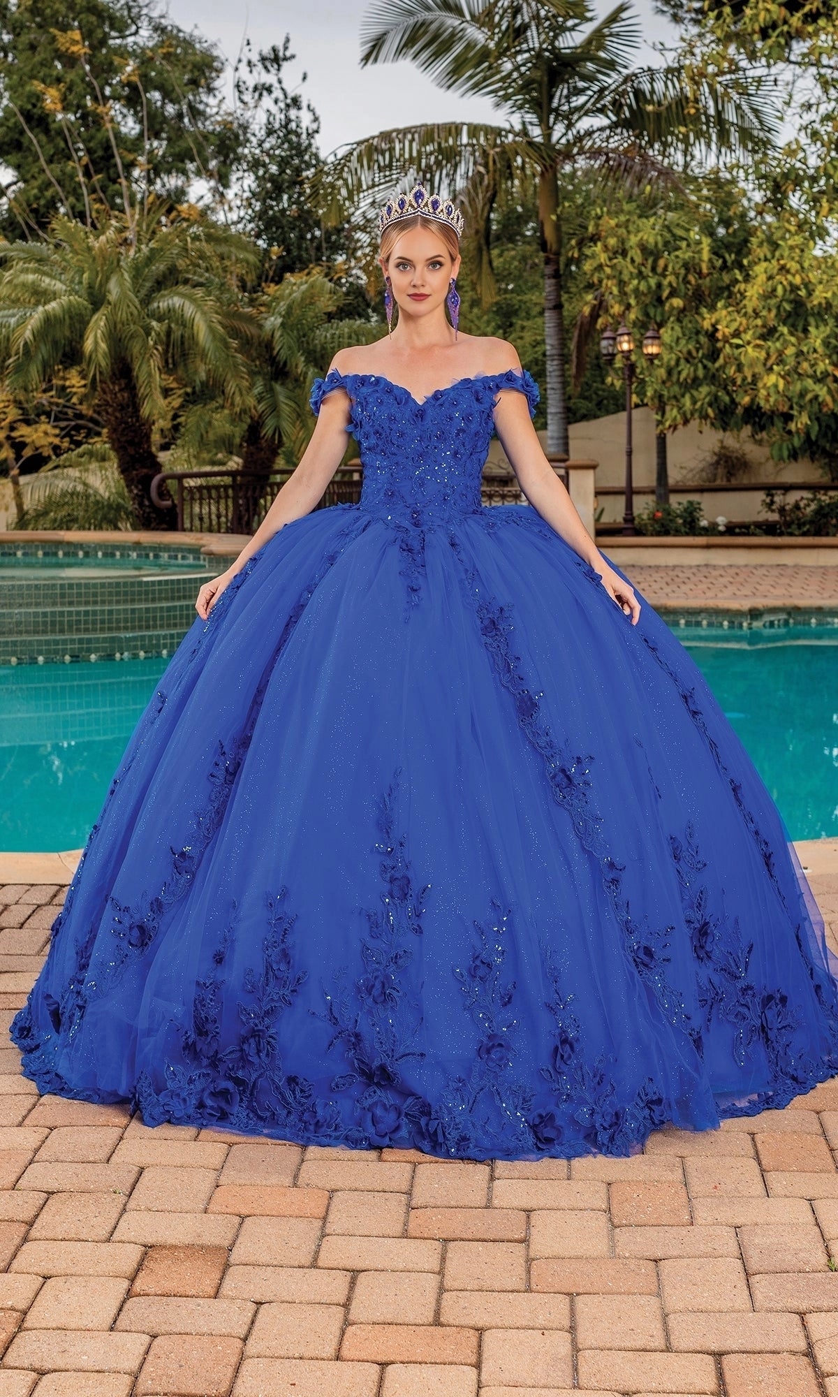 Floral Ballgown Off Shoulder Short Sleeve Corset‑Back Floor‑Length Quinceanera Dress