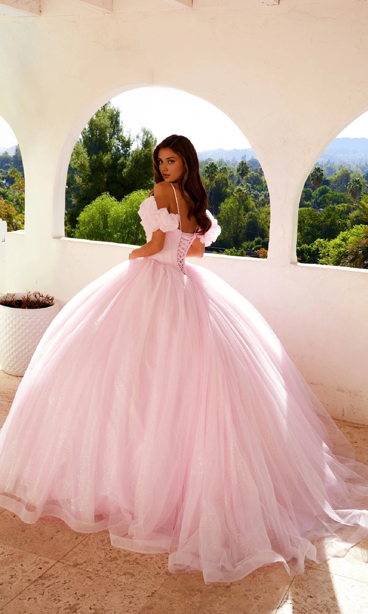 Glitter Ballgown Sweetheart Detachable‑Puff‑Sleeve Corset‑Back Floor‑Length Quinceanera Dress