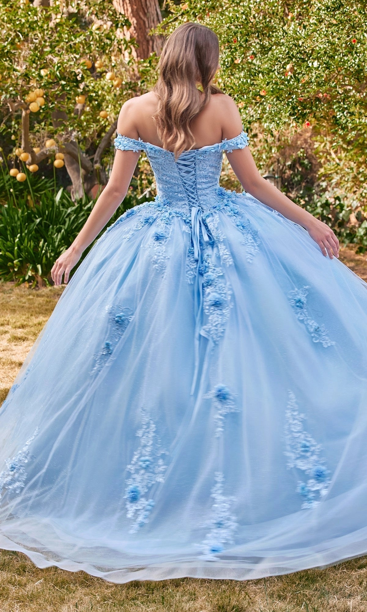 Glitter Ballgown Off‑The‑Shoulder Corset‑Back Floor‑Length Quinceanera Dress