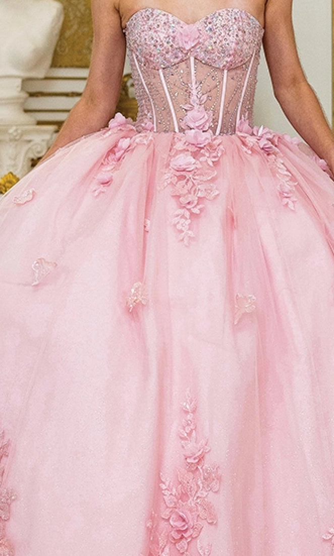Glitter Ball Gown Sweetheart Off Shoulder Detachable Puff Sleeve Lace‑Up Back Floor Length Quinceanera Dress