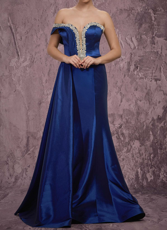 Luxurious Mermaid Off-the-Shoulder Sleeveless Lace-Up Court Train Evening Gown