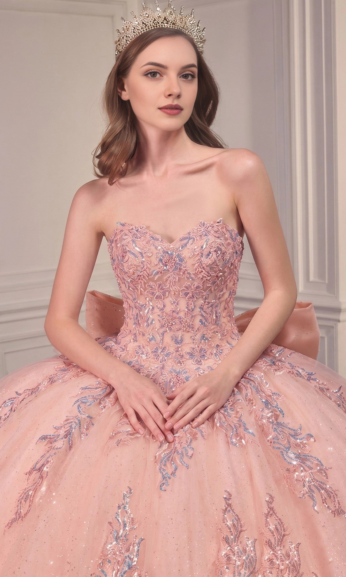 Glitter Ball Gown Sweetheart Strapless Sleeveless Lace‑Up Back Train Length Quinceanera Dress