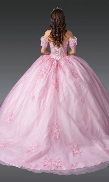 Vedress pink quinceanera ball gown sheer lace‑up corset back floor length dress back view