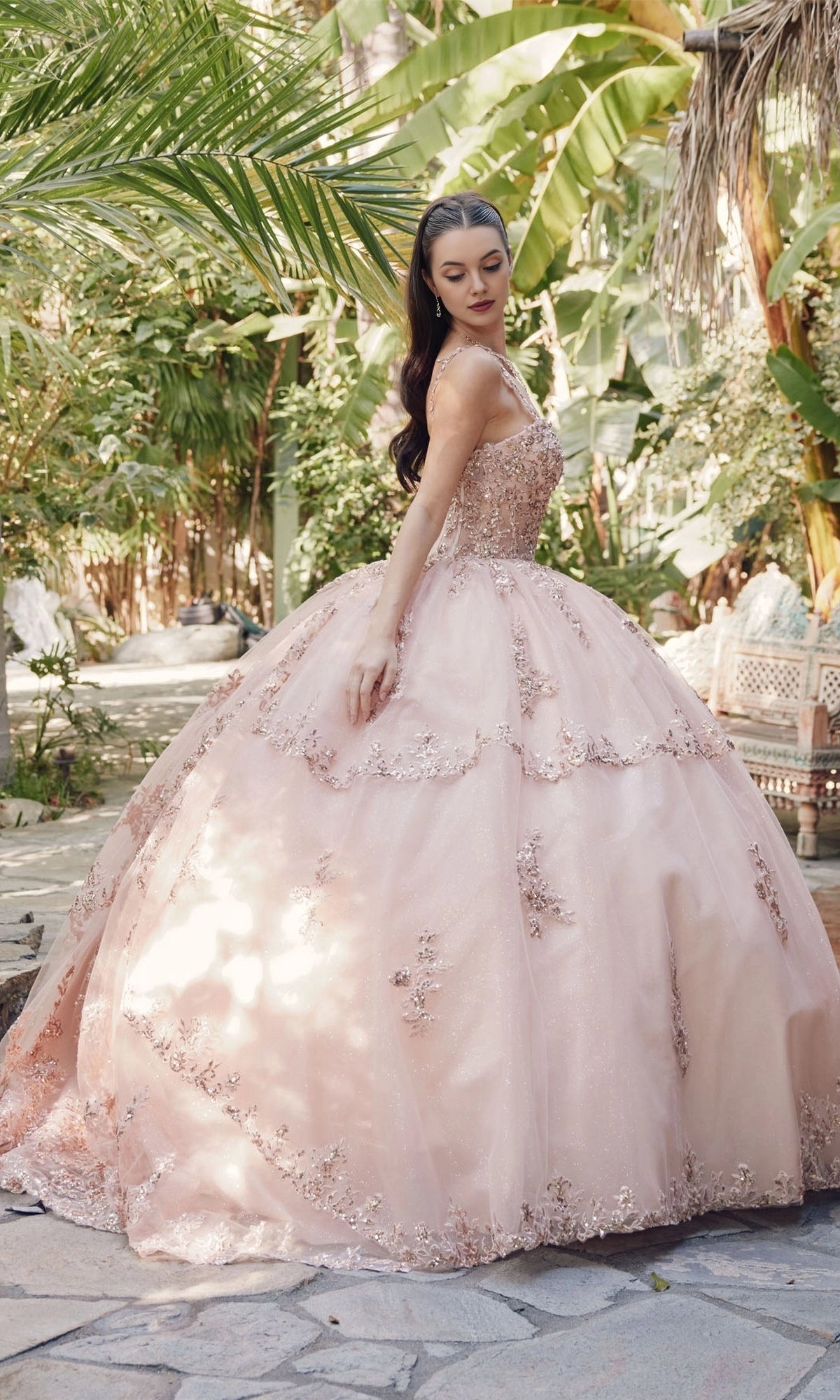Lace Ballgown Spaghetti‑Strap Sweetheart Corset‑Back Floor‑Train‑Length Quinceanera Dress