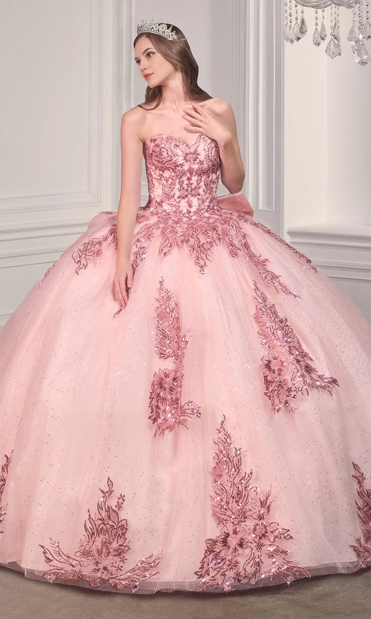 Glitter Ball Gown Sweetheart Strapless Sleeveless Lace‑Up Back Train Length Quinceanera Dress