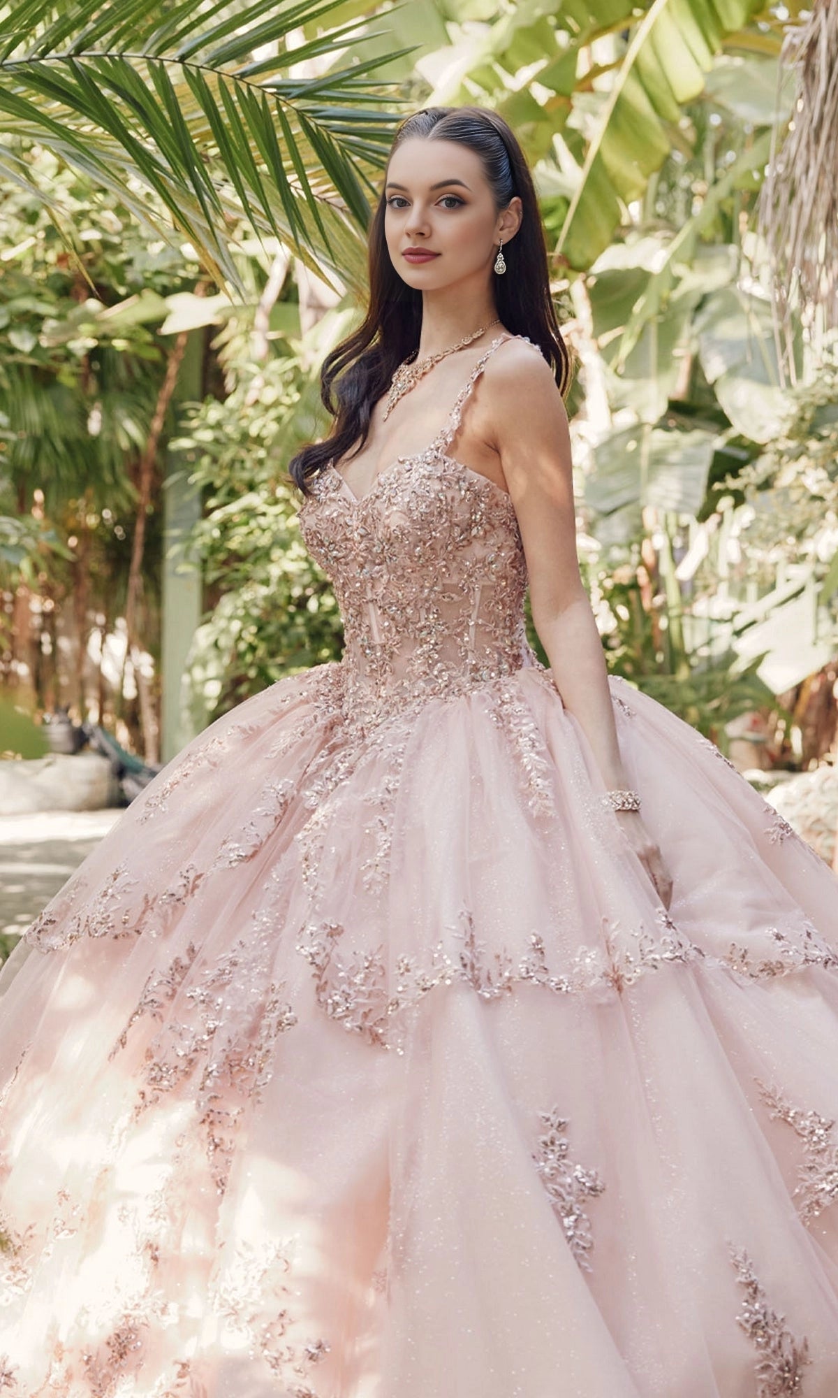 Lace Ballgown Spaghetti‑Strap Sweetheart Corset‑Back Floor‑Train‑Length Quinceanera Dress