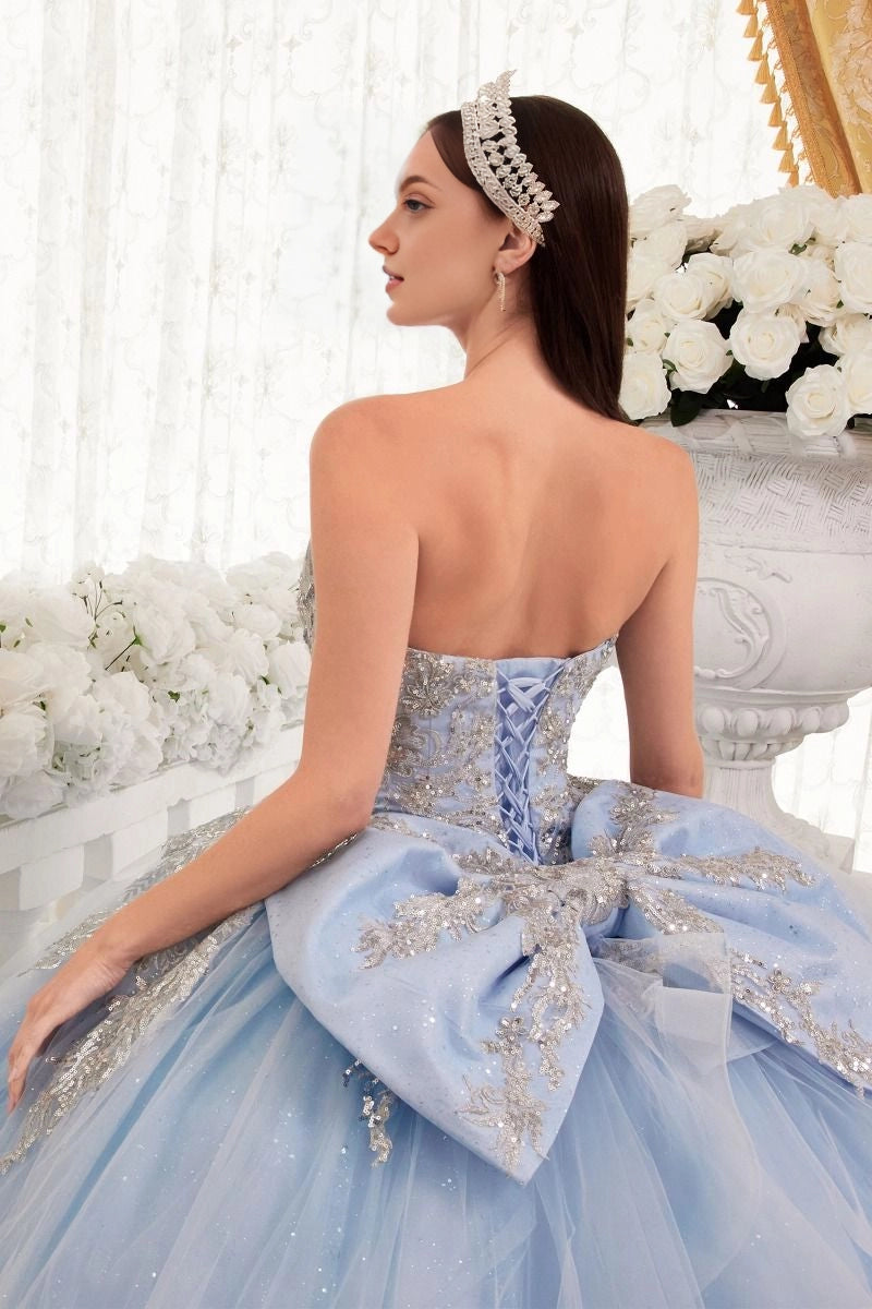 Glitter Ball Gown Sweetheart Strapless Sleeveless Lace‑Up Back Train Length Quinceanera Dress