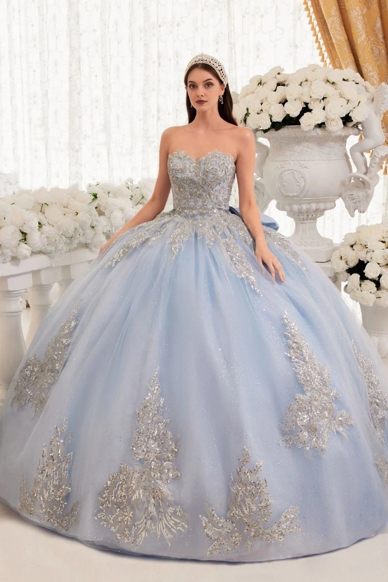 Glitter Ball Gown Sweetheart Strapless Sleeveless Lace‑Up Back Train Length Quinceanera Dress