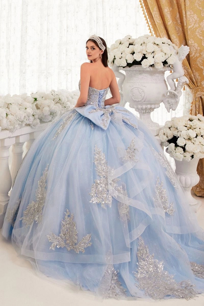 Glitter Ball Gown Sweetheart Strapless Sleeveless Lace‑Up Back Train Length Quinceanera Dress