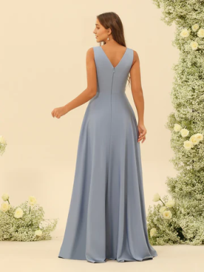 Sleeveless Chiffon Formal Dress | Deep V-Neck High-Low Ruffle Wedding Guest Dress