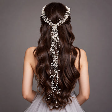 Pearl Crystal Bridal Hair Chain with Long Drape