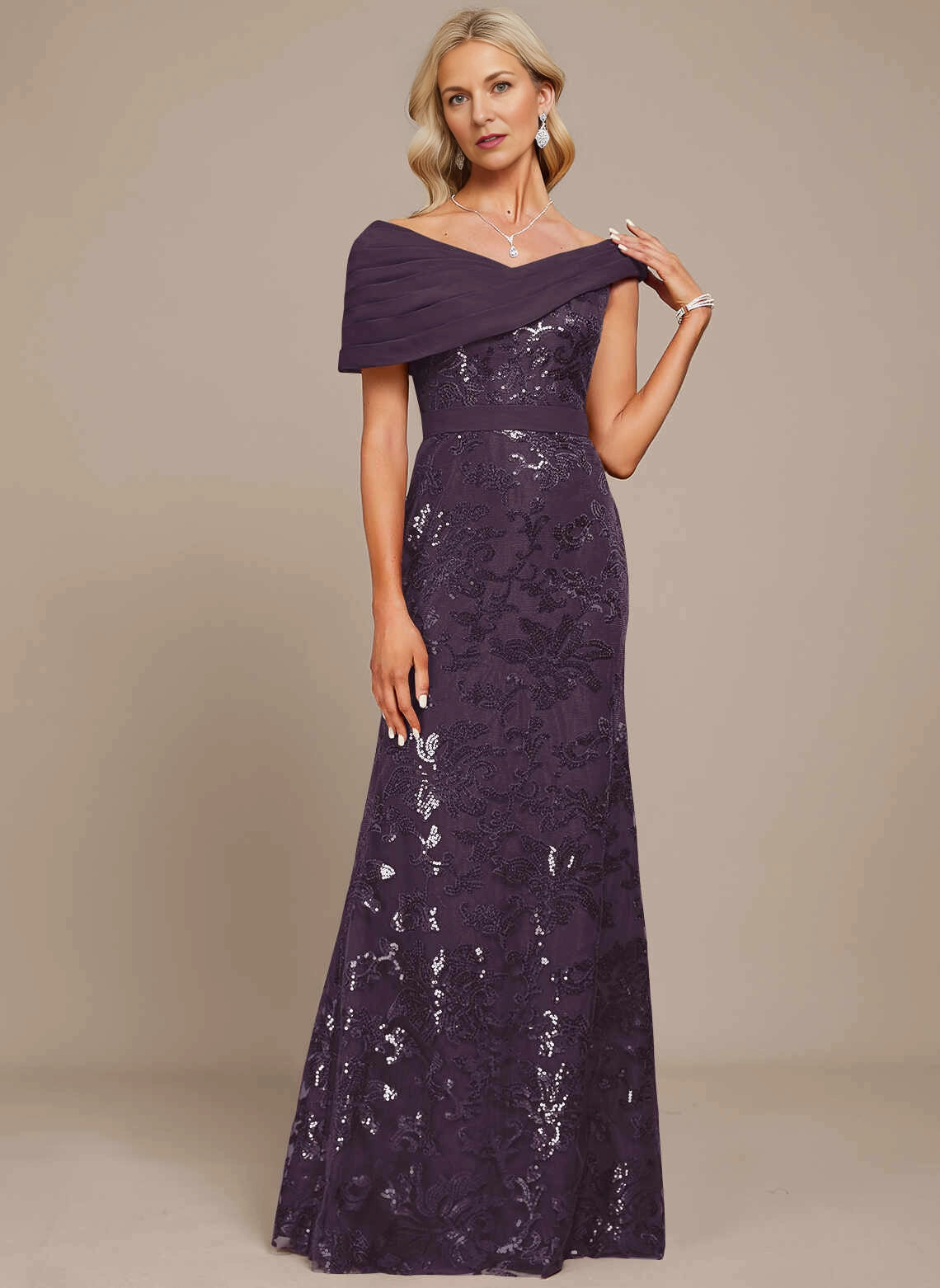 Sophisticated Mermaid Off‑The‑Shoulder Sequin Lace Long Mother Of The Bride Dress