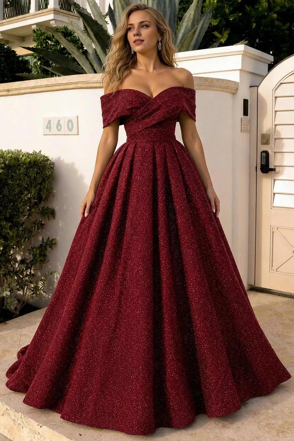 Gorgeous A-Line Off Shoulder Zip Back Floor Length Prom Dress