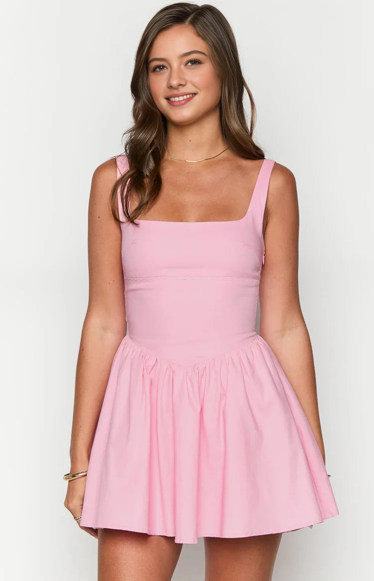 Lace Trim A-Line Square Neck Sleeveless Plain Back Mini Homecoming Dress