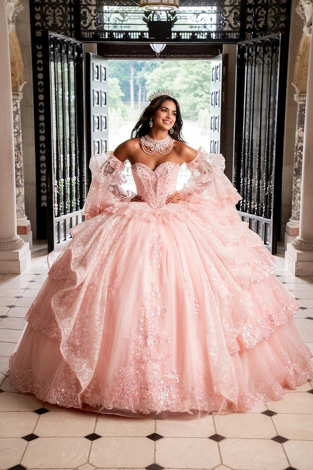 Ball Gown Sweetheart Off Shoulder Corset Back Train Quinceañera Dress