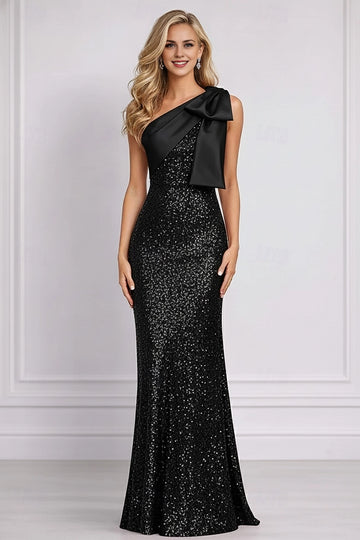 Glam Mermaid One Shoulder Sleeveless Closed Back Maxi Prom Dress