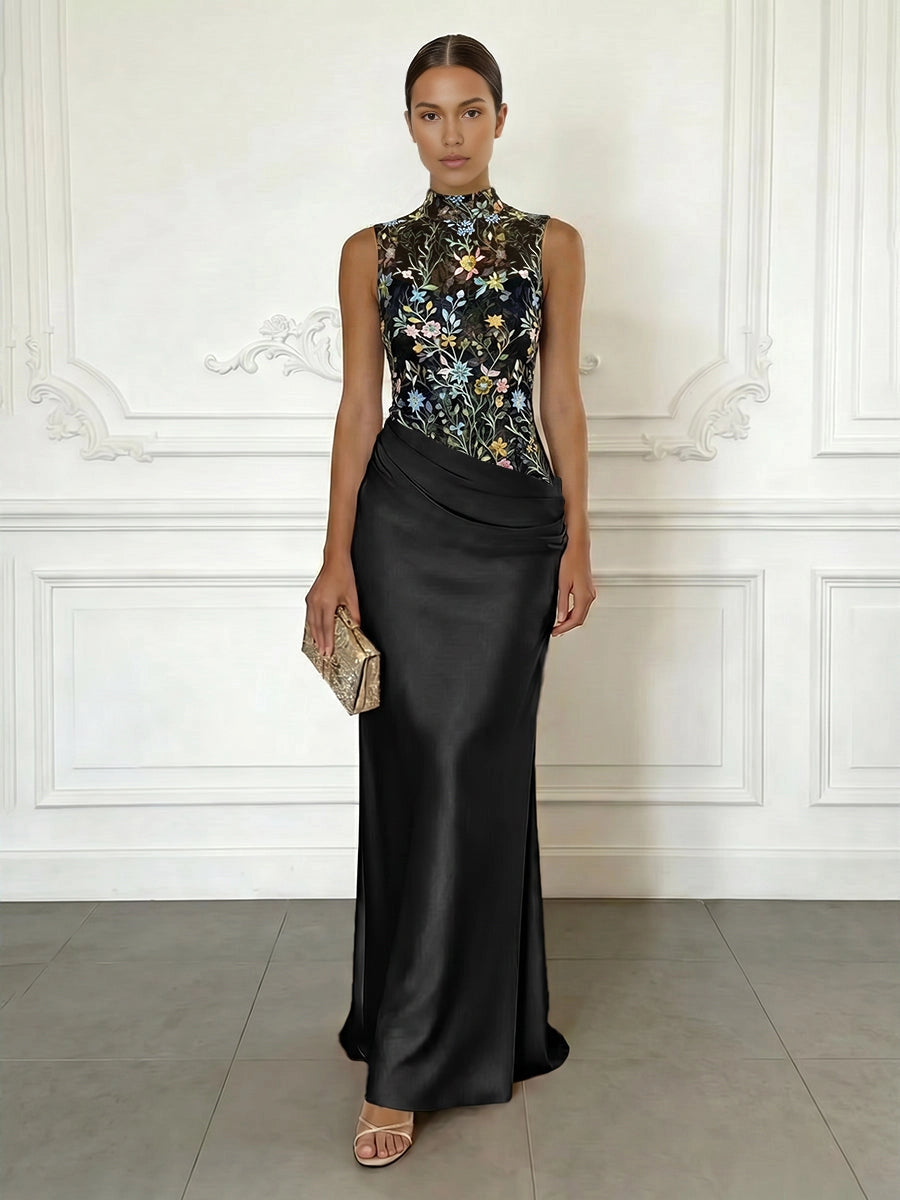 Elegant Mermaid High‑Neck Sleeveless Zipper‑Back Floor‑Length Mother Of Bride Dress