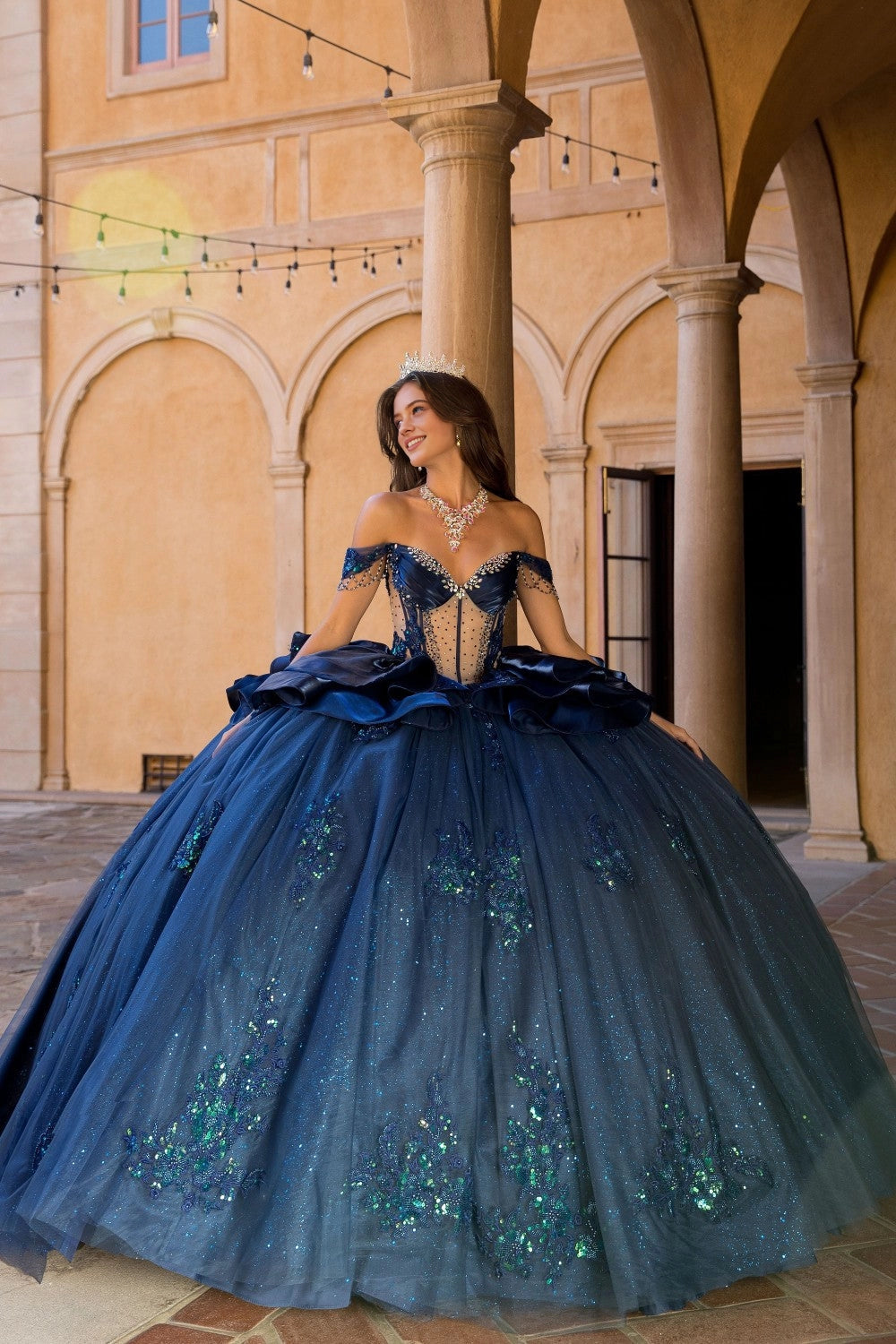 Glamorous Ball Gown Sweetheart Off‑Shoulder Corset Back Chapel Train Quinceanera Dress