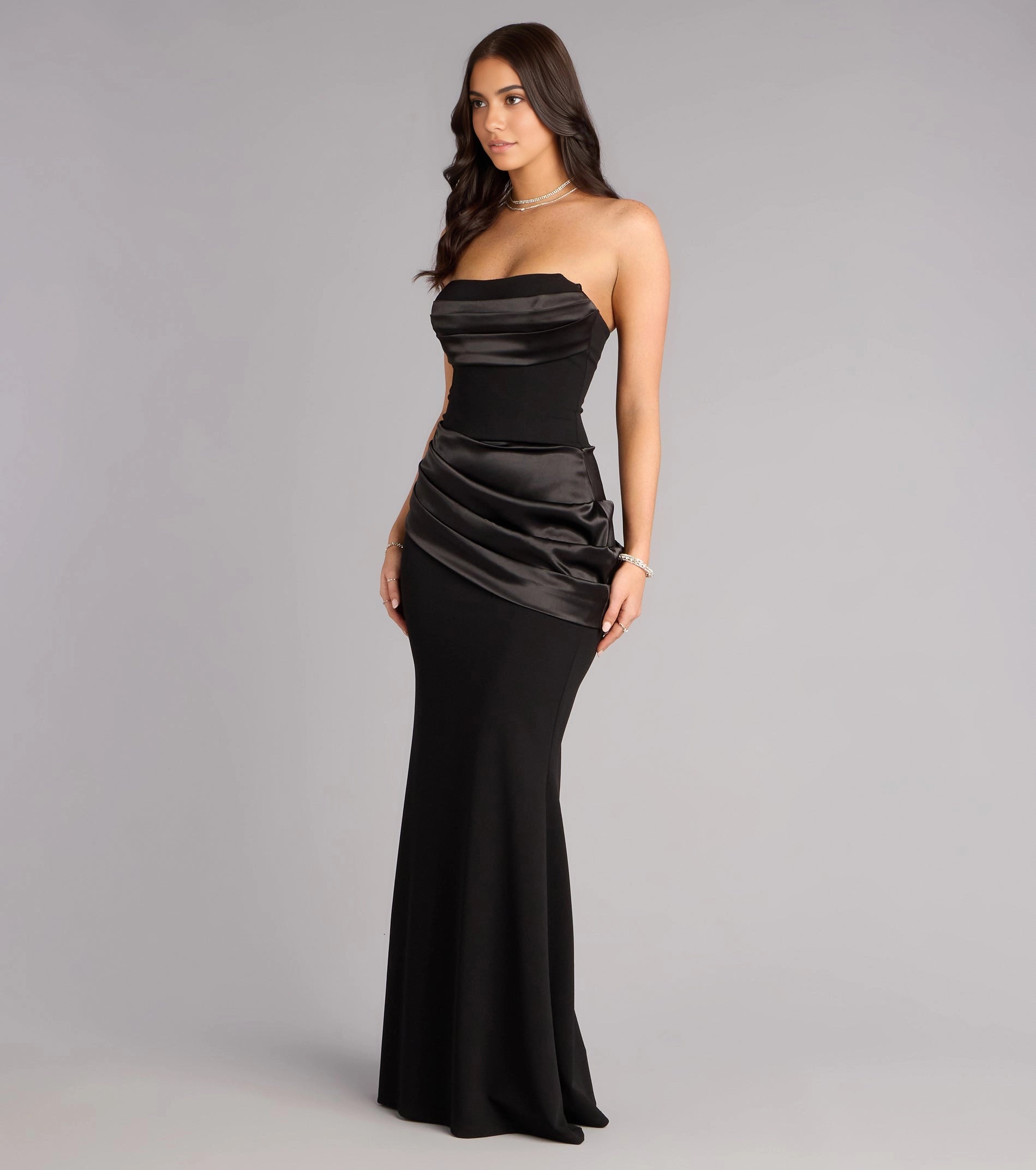 Black Mermaid Strapless Criss Cross Back Long Prom Dress