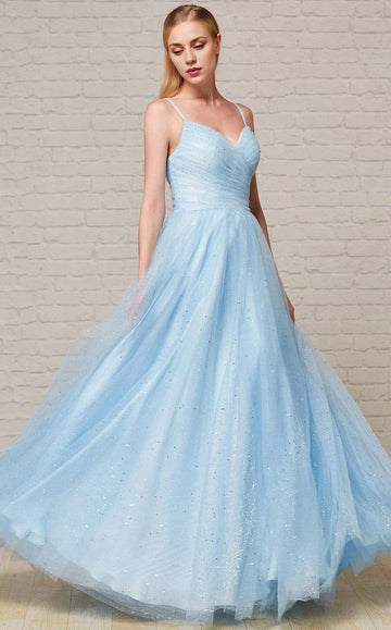 Sparkling A-Line Sweetheart Spaghetti-Strap Ruched-Back Floor-Length Prom Dress