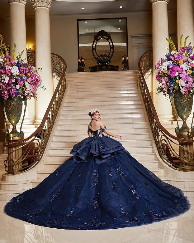 Ball Gown Off Shoulder Corset Back Floral Quinceañera Dress