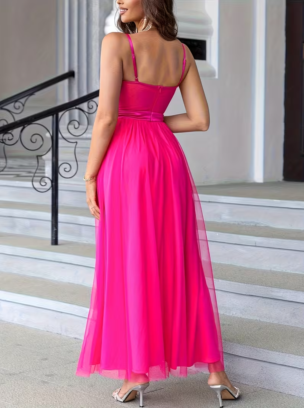 Women's Elegant Formal Evening Gown Long Sleeveless A-Line Party Wedding Prom Dresses Maxi Dress with V-Neck & Slit Hem