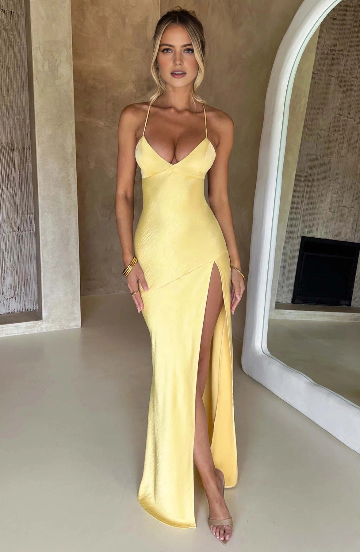 Sexy Mermaid Spaghetti‑Strap Sleeveless Lace‑Up‑Back Long Prom Dress