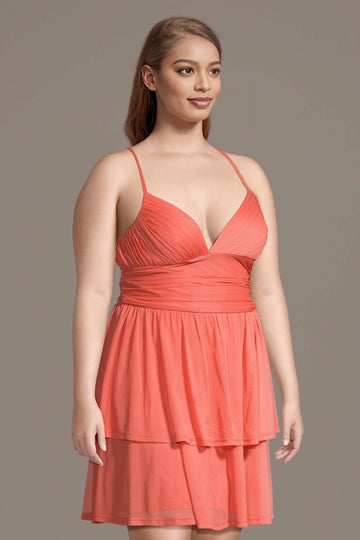 Roselle Dress  v neck tiered mini homecoming dress front view