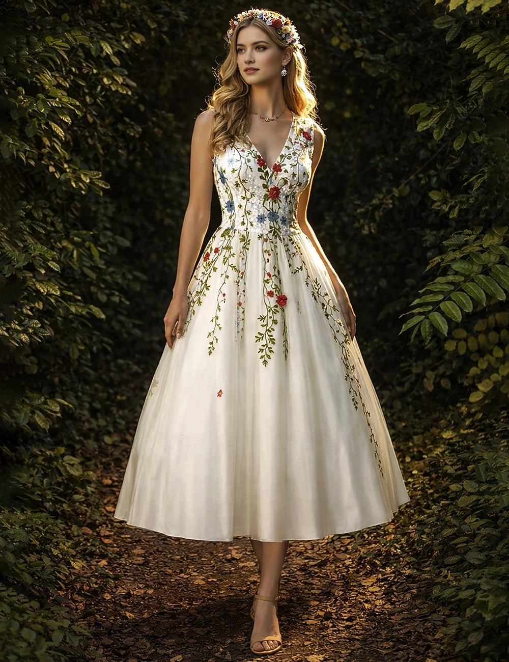 Romantic A Line V Neck Sleeveless V Back Long Prom Dress