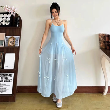 Romantic A-Line Scoop Neck Spaghetti Strap Open Back Maxi Prom Dress