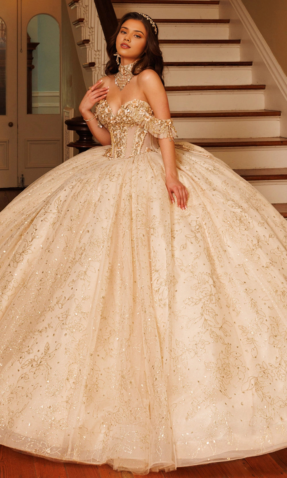 Dreamy Ball Gown Off‑Shoulder Ruffle Sleeve Lace‑Up Back Sweep Train Quinceanera Dress